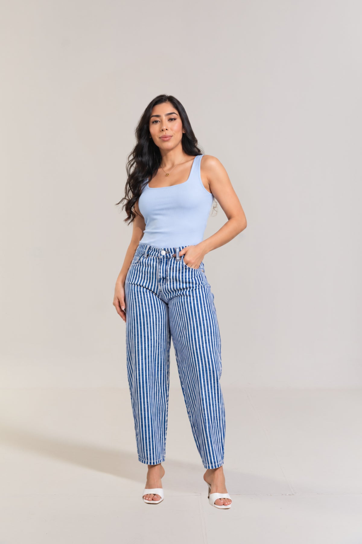 Jean semi barrel en rayas - REF: 10482