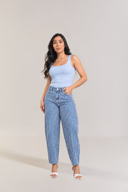 Jean semi barrel en rayas - REF: 10482