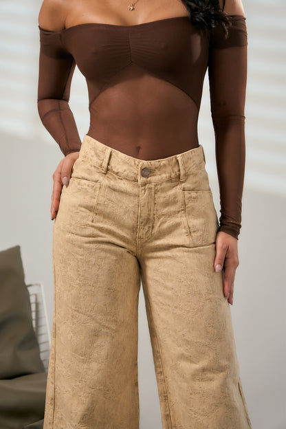 Jean wide leg con relieve floral - REF: 10408