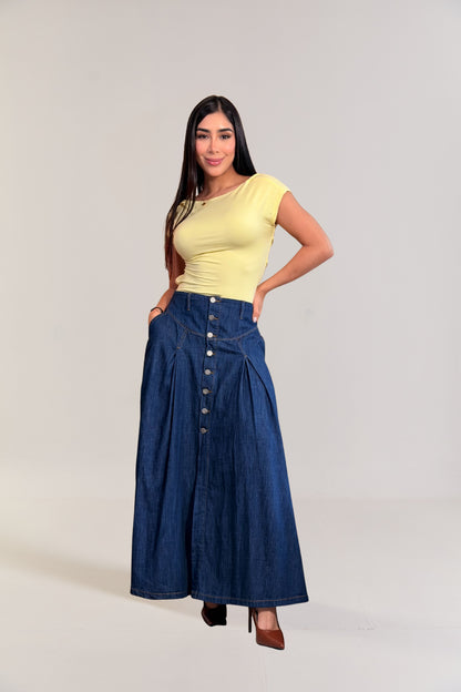 Falda larga en denim con abertura frontal - REF: 10422