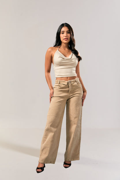 Jean wide leg con pretina asimétrica - REF: 10438
