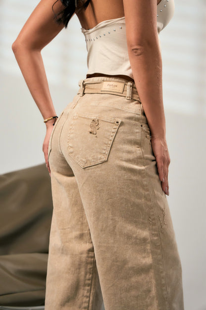 Jean wide leg con pretina asimétrica - REF: 10438