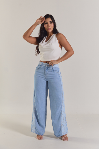 Pantalón con laterales  bordados - REF: 10343