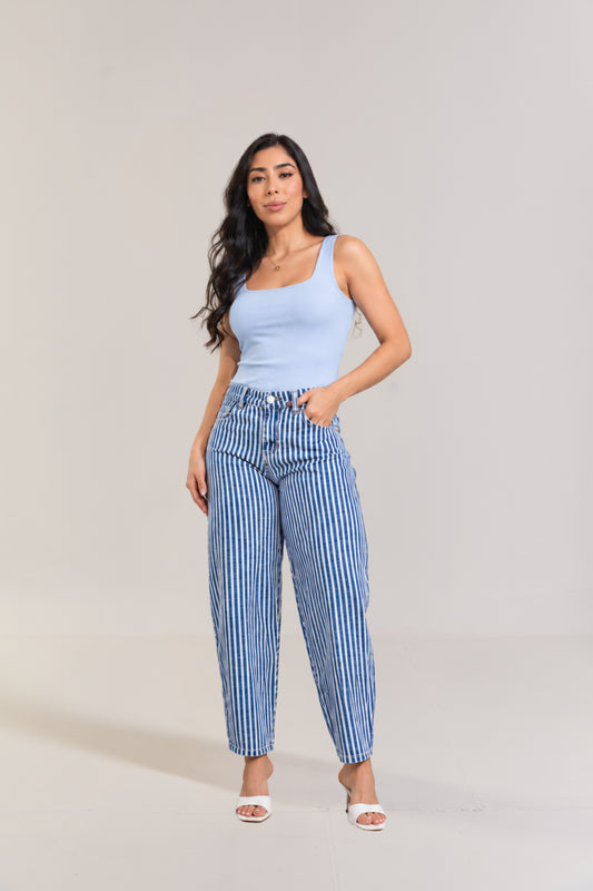 Jean semi barrel en rayas - REF: 10482