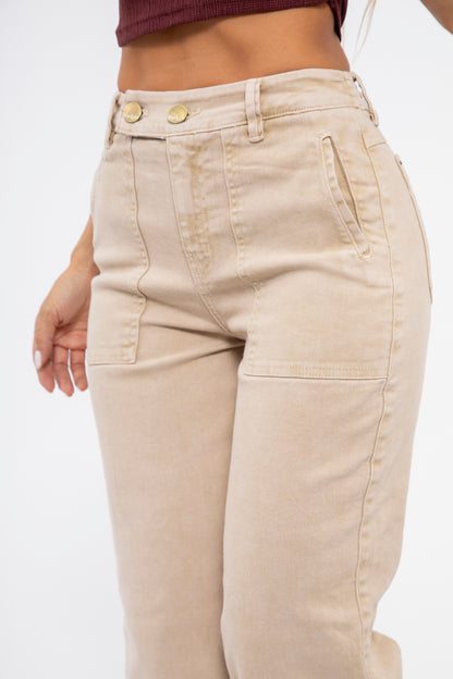 Pantalón recto con detalle en pretina - REF: 10181