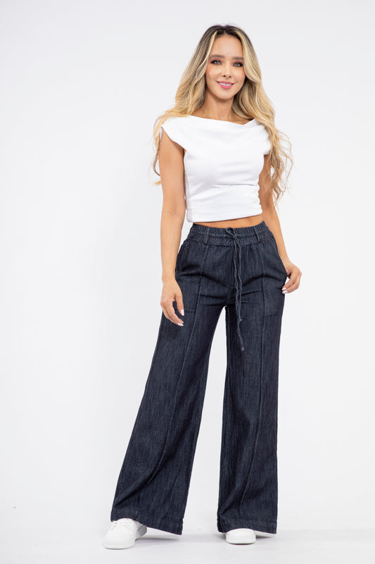 Jean wide leg con pretina en resorte